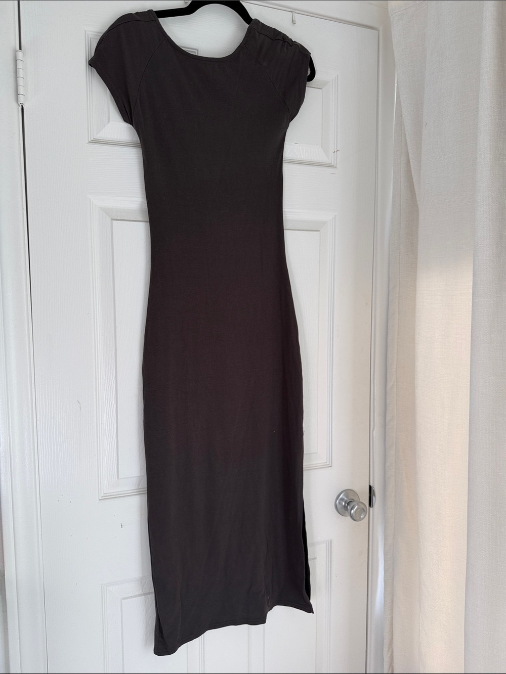 Beige Botany Classic Black Cap-Sleeve scoop back Midi Dress